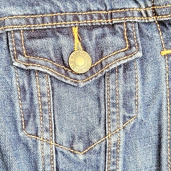 Old Navy Denim Jacket Women’s Medium Dark Indigo Cropped Button Up No Pockets - Picture 4 of 6